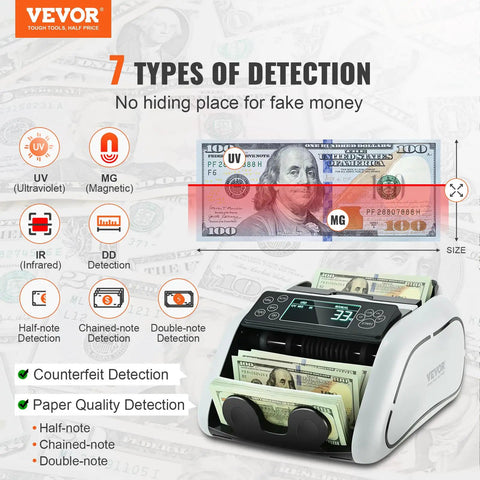 Hella Reliable Money Counter Machine With Legit Counterfeit Detection And Smooth Value Tracking Featuring Ultraviolet And Infrared Sensors Plus No Sweat Batch Sorting For Shop Bosses, showing cash detection features.