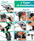 Instructional diagram showing 2 installation methods for the Beefy Heavy Duty Metal Sheet Cutter Drill Attachment With Serrated Wheel, Type A and B.