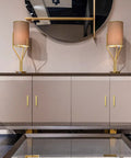 Modern sideboard with 40 Pack Three And Three Quarter Inch Square Cabinet Handles in Brushed Brass Finish and stylish decor.
