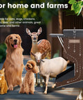 Built Tough Automatic Dog Feeder For Large Breeds Outdoor Gravity Pet Food Dispenser With 25 Pound Capacity, shown with various animals.