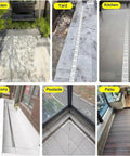 Beefy Heavy Duty Stainless Outdoor Trench Drainage Kit installed in various locations like garden, yard, and poolside with slim low profile grate.