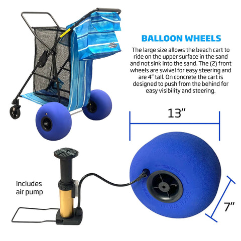 Heavy Duty Folding Beach Cart With Balloon Wheels Ocean Utility Carrier For The Sand 13 Inch By 7 Inch Sand Wheels and air pump