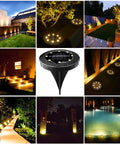 Solar Powered Outdoor LED Disk Lights 8 Pack IP68 Waterproof Non Slip Wear Resistant Pathway Lights Warm White For Garden Driveway Yard Campground And Patio installation examples.
