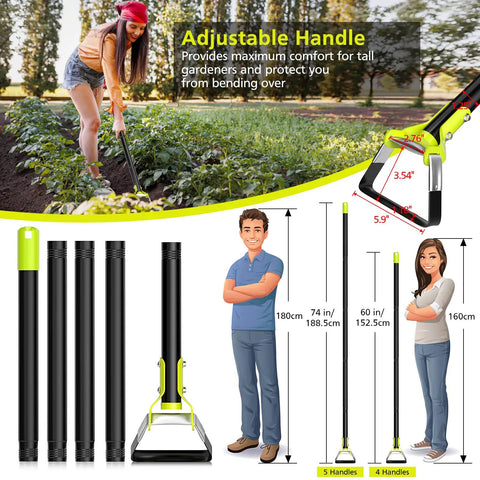 74 Inch Hula Hoe Garden Tool With Adjustable Stirrup Hoe And Gardening Gloves For Weeding And Loosening Soil Durable Green Long Handle