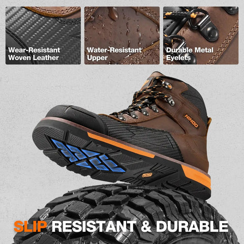 Men's Steel Toe Work Boots With Dual Layer Toe Protection and TPU Shield non slip water and oil resistant safety boots side view