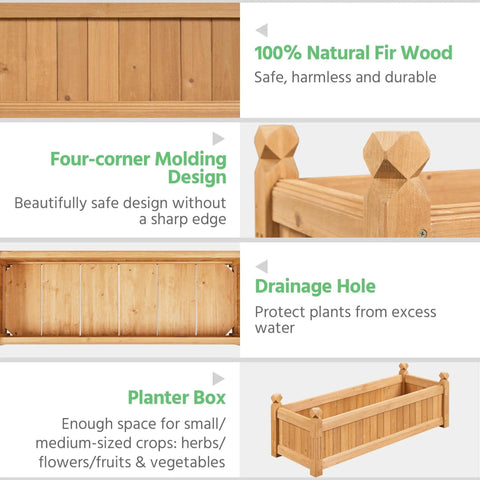 Wooden Raised Garden Bed Planter Box For Yard And Greenhouse Outdoor Use, showing design details and wood material features