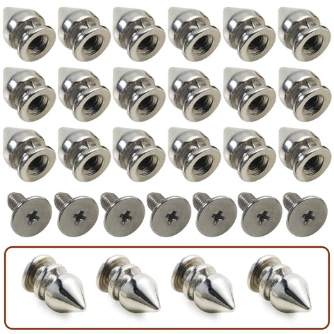 Gnarly Silver Metal Spikes and Studs for Leather and Clothing and Dope Screw Back Rivets for Punk Hats and Bags and Heavy Duty Denim Fashion Hardware, pack of 100 pieces.