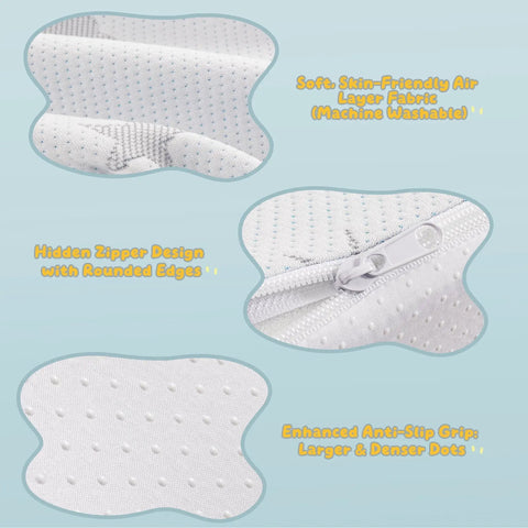 Close-up of bed rail bumpers showing air layer fabric, hidden zipper, and anti-slip grip. Bed Rail Bumpers For Toddlers And Kids.