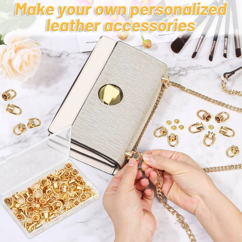 40 Piece D Ring Rivets For Leather Purses And Bags Gold Ball Studs With D Rings Dope Bag Hardware For DIY Purse Craft Crossbody Strap Attachments And Replacement Rivets on silver purse with chain strap
