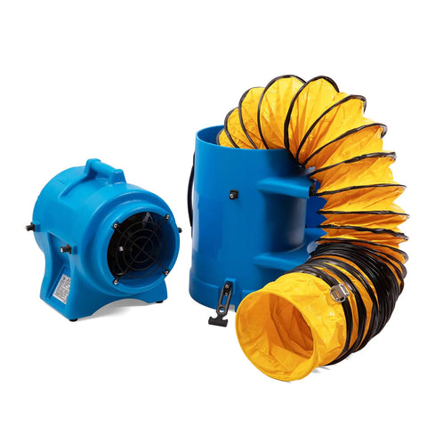 8 Inch 1/3 HP High Pressure Axial Blower Fan For Ventilation With 25 Foot Hoses And Canister Delivers 1000 CFM Beastly Airflow