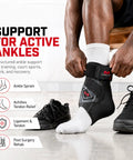 Person wearing a Low Profile Ankle Brace With Bio-Logix Therapy Support For Sprain Prevention And Recovery, shown with shoe beside foot.