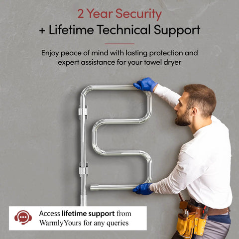Person holding 4 Bar Polished Chrome Wall Mounted Towel Warmer With Swivel Bars Plug In Electric Towel Rack For Bathroom Space Saving