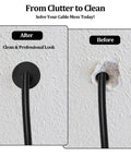 Before and after installing Grommets For Starlink Cables 0.75 Inch Wall Pass Through Silicone Grommets showing tidy wall finish