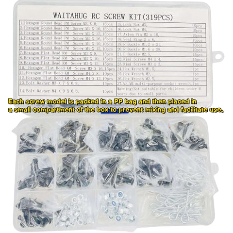 Universal 634 Piece RC Screw Kit in box with compartments for Traxxas Arrma HPI RC4WD Axial Tamiya Redcat Losi and more