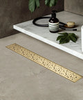 28 Inch Linear Shower Drain Gold Rectangular Channel With V Shape Design For Fast Drainage In Shower Rooms 304 Stainless Steel cUPC Certified Drain Base Not Included