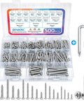 Stainless Steel Wood Screws Kit 500 Piece Assortment With 18 Common Sizes For Woodworking Including Phillips Pan Head Self Tapping Screws In 304 Grade For DIY Projects, Furniture, Decks, Outdoor Wood, And General Woodwork.
