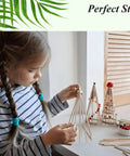 Child crafting with Smooth 16 Inch Round Bamboo Dowels Quarter Inch Diameter Natural Wood Sticks for DIY projects.