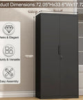 72 Inch Steel Garage Storage Cabinet With Locking Doors, 4 Shelves, Heavy Duty All Steel Construction, against room wall