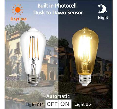 Outdoor No Brainer Dusk To Dawn LED Bulb With Photocell Sensor showing day-night auto on-off feature