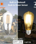 Set It And Forget It Dusk To Dawn Photocell LED Light Bulbs 7W 800Lm 60W Edison Equivalent ST58 ST19 day-night demonstration