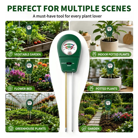 3 In 1 Soil Tester Moisture Fertility And PH Meter For Home Garden Lawn Farm Potted Plants Indoor Outdoor Use No Battery Needed Helps You Water On Time Fertilize Correctly And Balance Soil For Healthier Growth Gift For Plant Lovers in garden and indoor pots