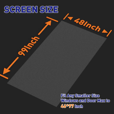 Pet Resistant Premium Window Screen Replacement Mesh 48W x 99L Durable Polyester DIY Repair Kit For Sliding Doors And Windows Let Fresh Air In Rust Proof High Temperature Resistant Gray