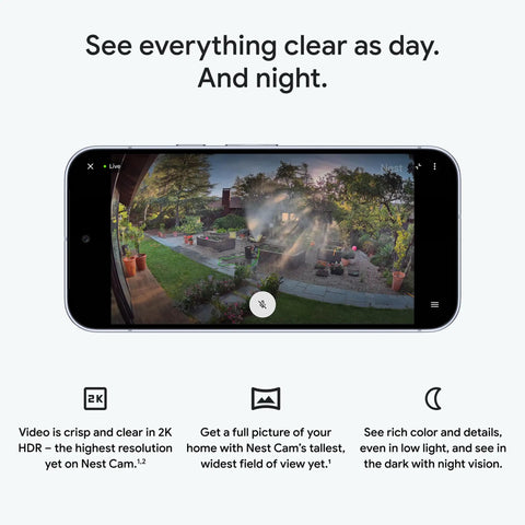 Screen displaying Nest Outdoor Security Camera Wired 2nd Gen With 2K HDR Video And Gemini AI Night Vision Two-Way Audio Weatherproof.