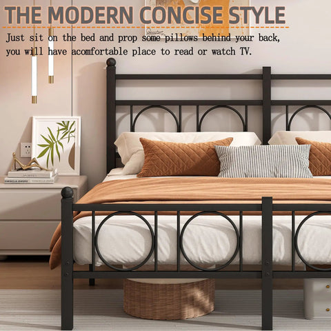 Top Tier Full Bed Frame With Sleek Headboard And Zero Groan Steel Base For Dreamy Nights No Sweat Assembly Low Profile Platform with pillows.