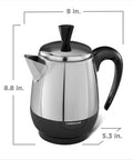 Electric Coffee Percolator 4 Cup With Stainless Steel Basket No Drip Spout And Automatic Keep Warm Black Silver Finish