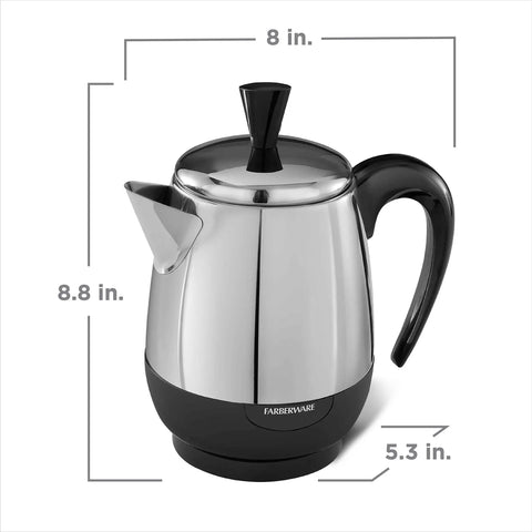 Electric Coffee Percolator 4 Cup With Stainless Steel Basket No Drip Spout And Automatic Keep Warm Black Silver Finish