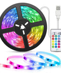 LED Strip Light Kit With Music Sync Sixteen Point Four Feet USB Powered Waterproof RGB 5050 Color Changing LED Strip With Remote