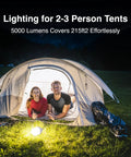 Go To All Night Camping Lantern Dimmable 8800mAh LED Light illuminating a tent with two people inside at night