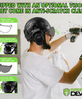 Heavy Duty Vented Hard Hat With Bluetooth Earmuffs And Drop Front Visor For Crews Ansi Z89 1 Certified Safety Helmet in use with clear visor.