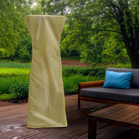 Weather Resistant Outdoor Cover For Three Foot Tabletop Pyramid Patio Heaters Durable Protective Heater Cover For Patio Deck And Backyard All Season Weather Shield Tan on a patio.
