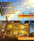 Outdoor Solar String Lights 2 Pack 66ft 200 LED Waterproof Lit Twinkle Lights With 8 Modes For Patio Garden Yard Wedding Party Tree Decoration Warm White Glow; solar panel charging and house illuminated at night