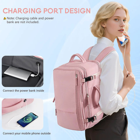 Women Travel Backpack Your Go To Airline Approved Carry On Waterproof Hiking Bag With 16 Inch Laptop Compartment And Overnight Pink