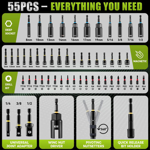 Magnetic Socket Set For Power Drill With Quick Release Extension Includes Metric And SAE Sockets Nut Drivers Adapters