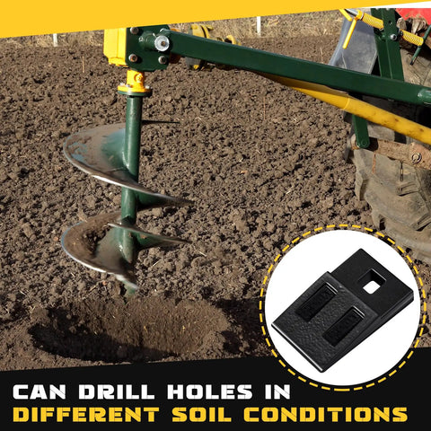 Auger drilling soil with inset of Four Pack 3 Point Auger Cutting Edges With Screws Square Hole Teeth Replacement