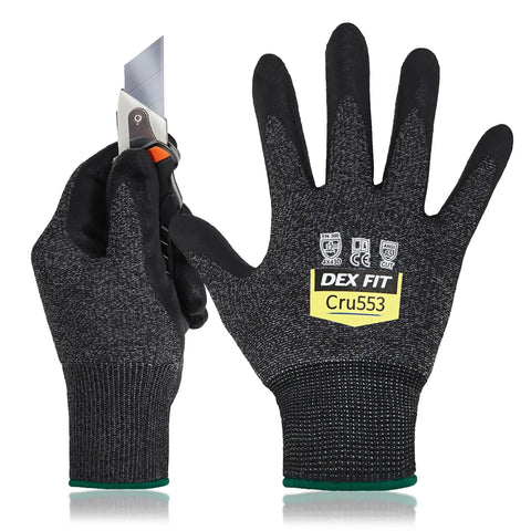Level 5 Cut Resistant Gloves With 3D Comfort Stretch Fit And Top Notch Grip For Pro Jobs, ANSI A5 Protection, Non Slip Grip Even In Light Oil, Touch Screen Ready, Durable And Machine Washable, Black Gray Medium Size 8 One Pair