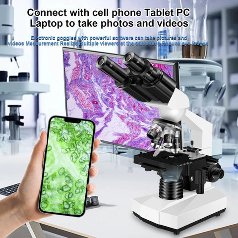 Adult Lab Microscope With 40X To 2000X Magnification Binocular Eyepieces WF10x And WF25x USB Camera for capturing biology images