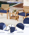 Outdoor Chair Cushions Set Of 4 Waterproof 19X19X3 Inches With Handles And Ties Navy Blue For Patio Furniture in use
