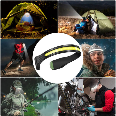 Rechargeable Led Headlamp With 230 Degree Wide Beam And Four Light Modes For Camping Running Hiking Hard Hat Use Waterproof Cob Bright Light