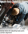 Mechanic using 40 Piece Auto Body Fender Alignment Shim Kit For Precise Fender Gap And Panel Fit Includes One Sixteenth And One Eighth Inch Thick Shims One And One Quarter Inch Wide With Three Eighth Inch Slot For DIYers Auto Body Realignment under car hood