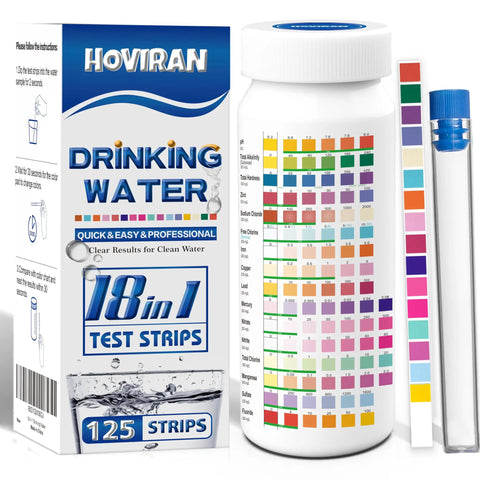 18 Parameter Drinking Water Test Strips Kit for Home and Well Water Testing 125 count with bottle and strips visible