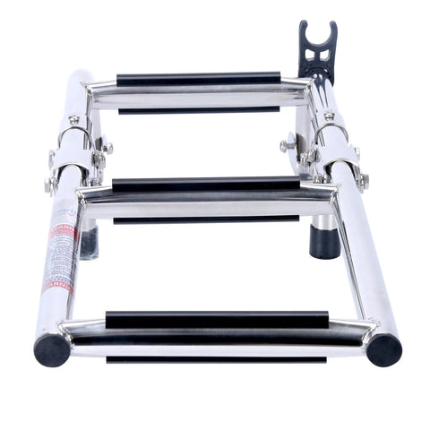 3 Step Stainless Steel Stern Mount Pontoon Boat Ladder with Rubber Grips, folded view, 250 lb capacity heavy duty swim ladder.