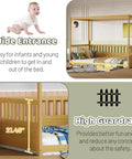Twin Size Canopy Bed Frame With Four Posters And High Guardrails For Kids Montessori Floor Bed, natural wood with guardrails visible