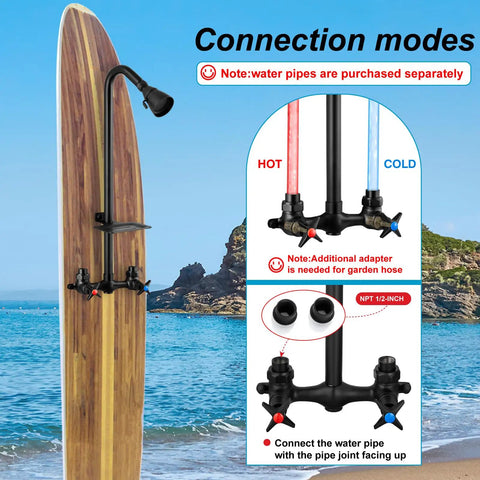 Matte Black Outdoor Shower System For Poolside Use, Wall Mounted With Brass Mixer Valve And Dual Cross Handles, Adjustable Shower Head, Exposed Fixtures, Soap Dish, Heavy Duty Outdoor Bathroom Upgrade Built To Last