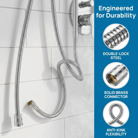 Extra Long 79 Inch Stainless Steel Shower Hose Handheld Extension Universal Replacement G One Half, coiled and installed
