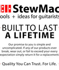 StewMac brand logo with text 'Built to Last a Lifetime', promoting quality for guitar tools and ideas.