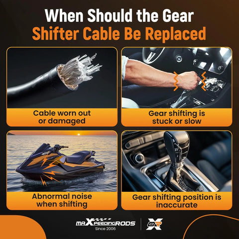 Signs of gear shifter cable issues including wear, slow shifting, abnormal noise, and inaccurate position.
